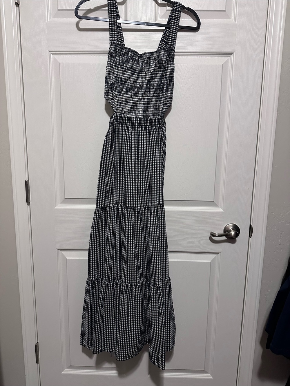 American Eagle Black and White Gingham Tiered Maxi Dress